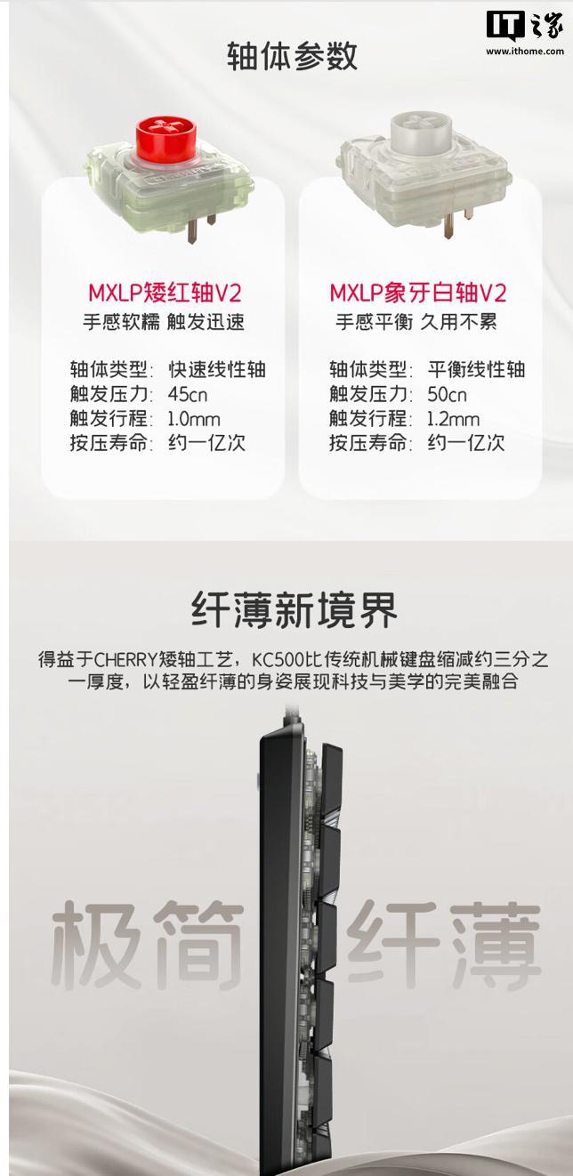 0 MX LP 系列机械键盘：双布局562 元起九游会j9登录CHERRY 樱桃推出 KC 50(图2)